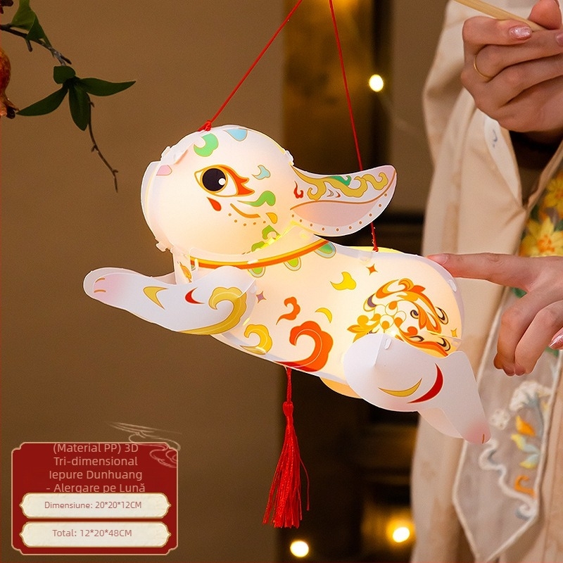 Fenar iepuraș Dunhuang pentru Festivalul Lunii, PVC lucios, kit DIY pentru copii, lampion de tip palat