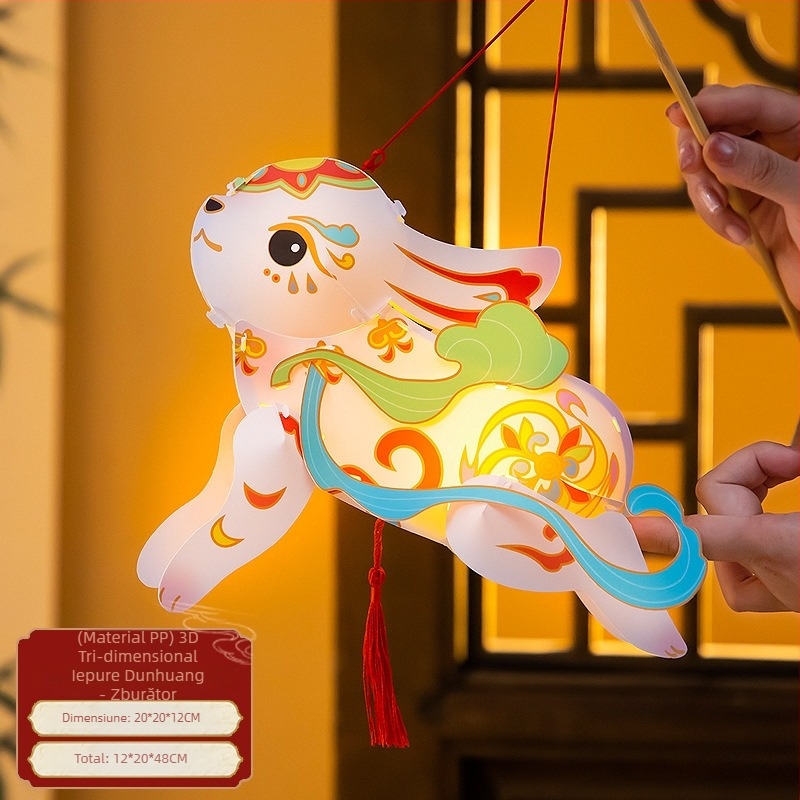Fenar iepuraș Dunhuang pentru Festivalul Lunii, PVC lucios, kit DIY pentru copii, lampion de tip palat