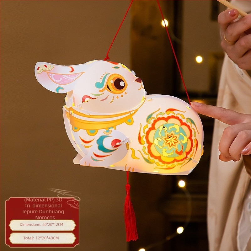Fenar iepuraș Dunhuang pentru Festivalul Lunii, PVC lucios, kit DIY pentru copii, lampion de tip palat