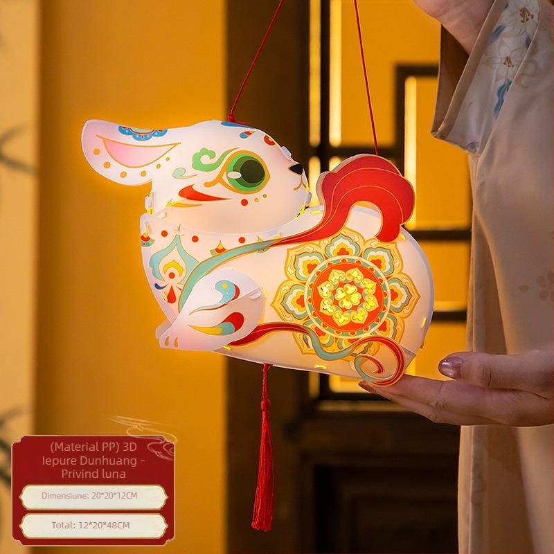 Fenar iepuraș Dunhuang pentru Festivalul Lunii, PVC lucios, kit DIY pentru copii, lampion de tip palat