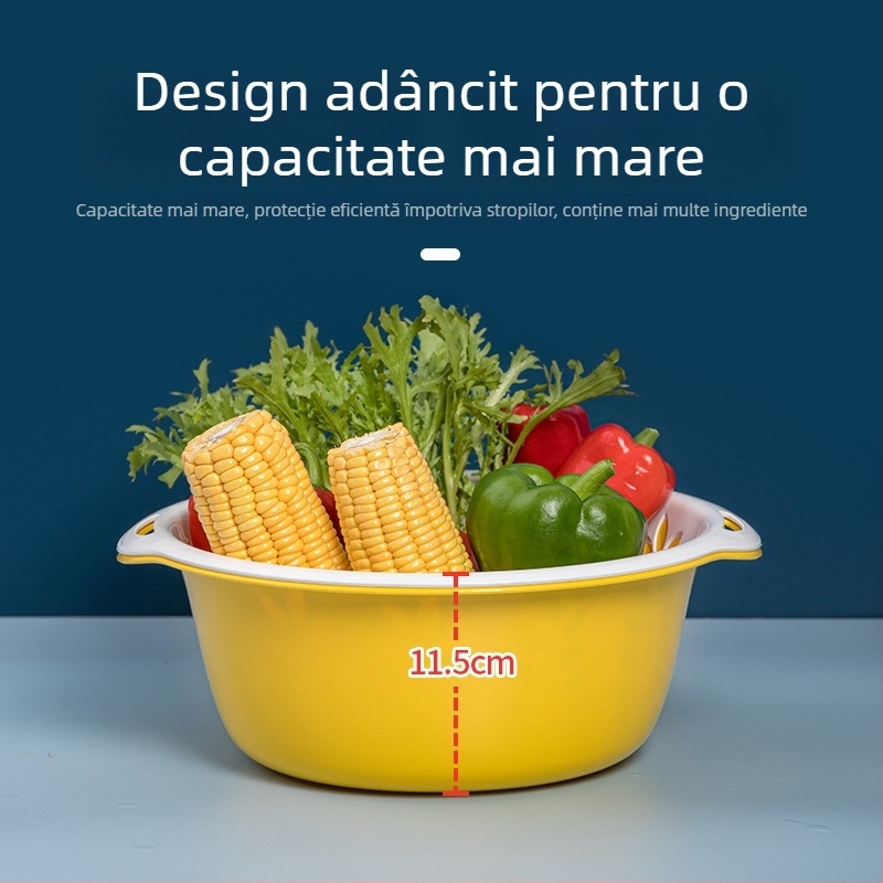 Camellia Coș din plastic cu două niveluri pentru spălat legume și fructe