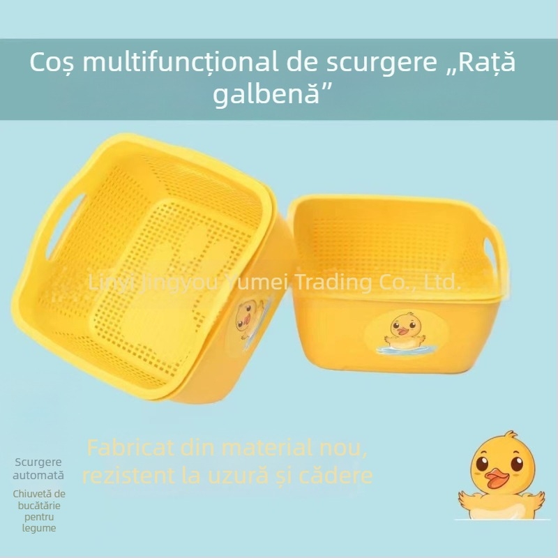 Coș dublu nivel pentru spălat legume, drenaj, din plastic îngroșat, design cartoon pentru fructe