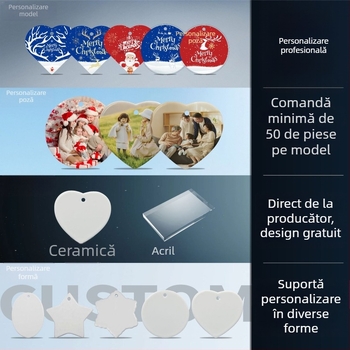 Pandantiv ceramic circular pentru Crăciun - imprimare UV pe ambele fețe