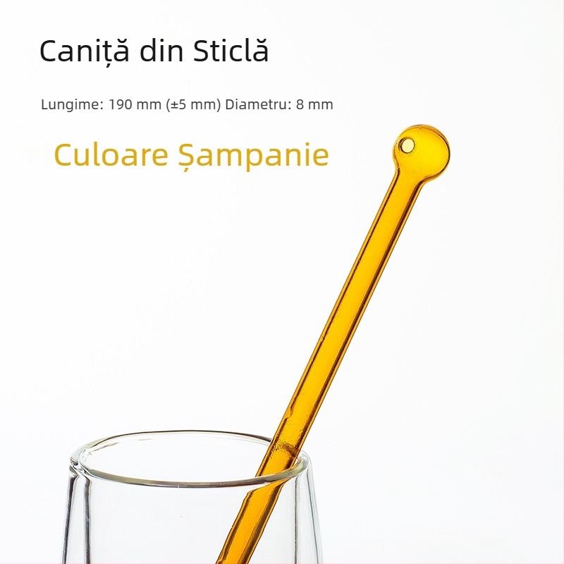 Paie din sticlă borosilicată, multicoloră, cu vârf rotund, pentru ceai cu lapte, 8×190 mm