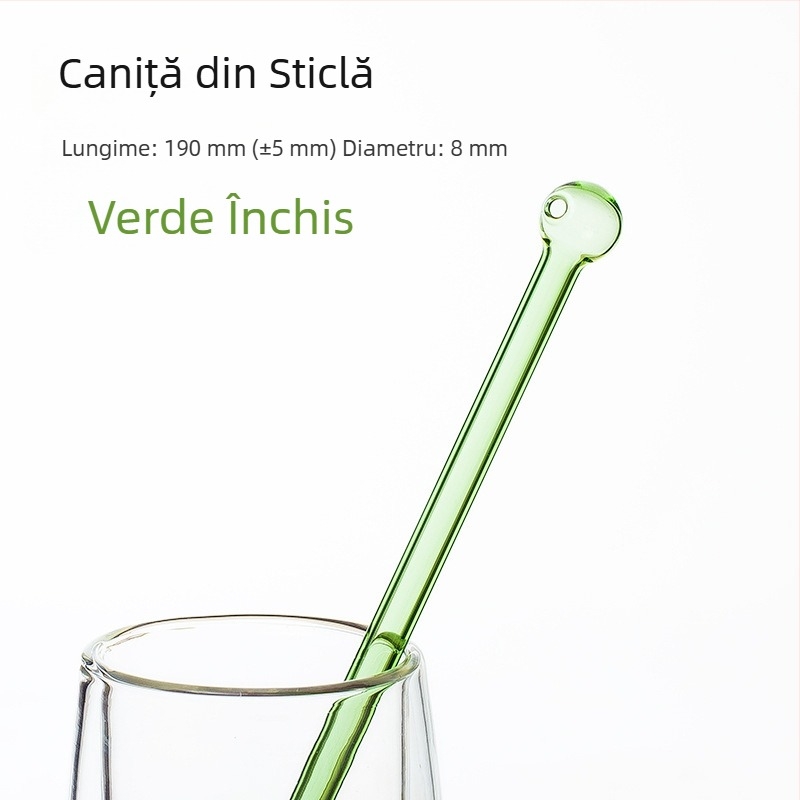 Paie din sticlă borosilicată, multicoloră, cu vârf rotund, pentru ceai cu lapte, 8×190 mm