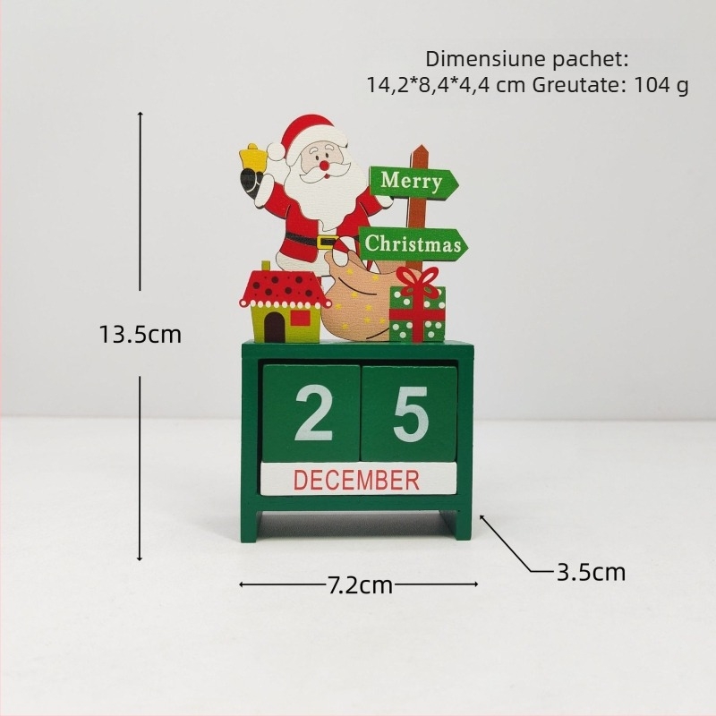 Calendar din lemn pentru birou – calendar perpetuu, decor de Crăciun