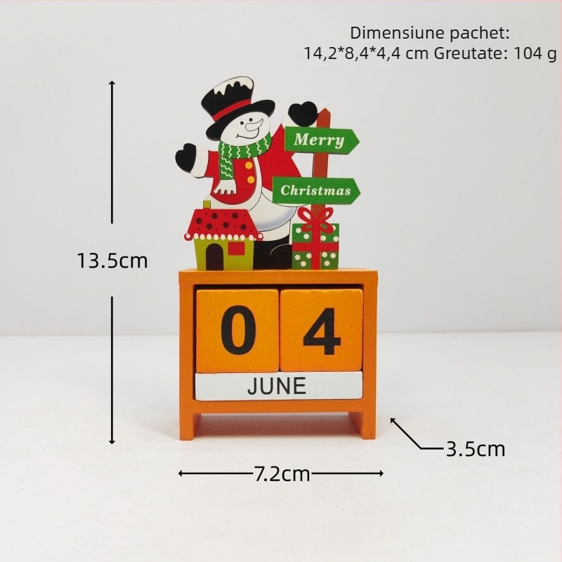 Calendar din lemn pentru birou – calendar perpetuu, decor de Crăciun