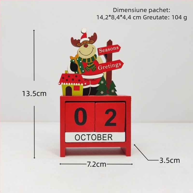 Calendar din lemn pentru birou – calendar perpetuu, decor de Crăciun