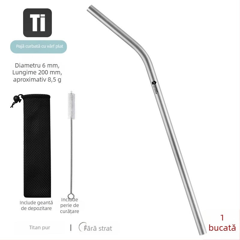 Pai de titan cu cot, portabil și reutilizabil pentru ceai cu lapte, pai metalic ecologic din aliaj de titan