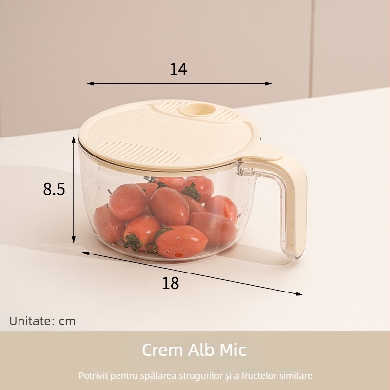 Castron multifuncțional pentru spălat orez și legume, strecurător de orez, coș de scurgere – accesoriu de bucătărie certificat pentru contactul cu alimentele