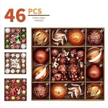 Bile de Crăciun pictate manual, set de 46 bucăți într-o cutie cadou, ornamente pentru brad