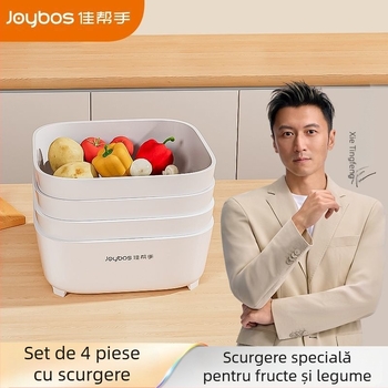 Vas dublu strat pentru spălat legume, cu coș de scurgere și farfurie pentru fructe, PP