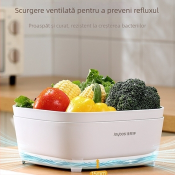 Vas dublu strat pentru spălat legume, cu coș de scurgere și farfurie pentru fructe, PP