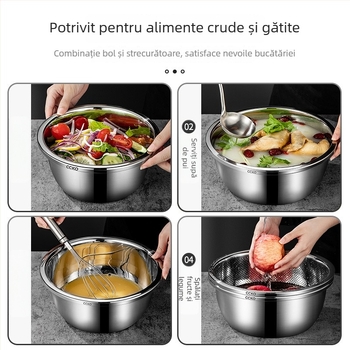 CCKO304 Recipient din oțel inoxidabil pentru bucătărie – spălarea legumelor, scurgere, condimentare, bătut ouă și preparare supă