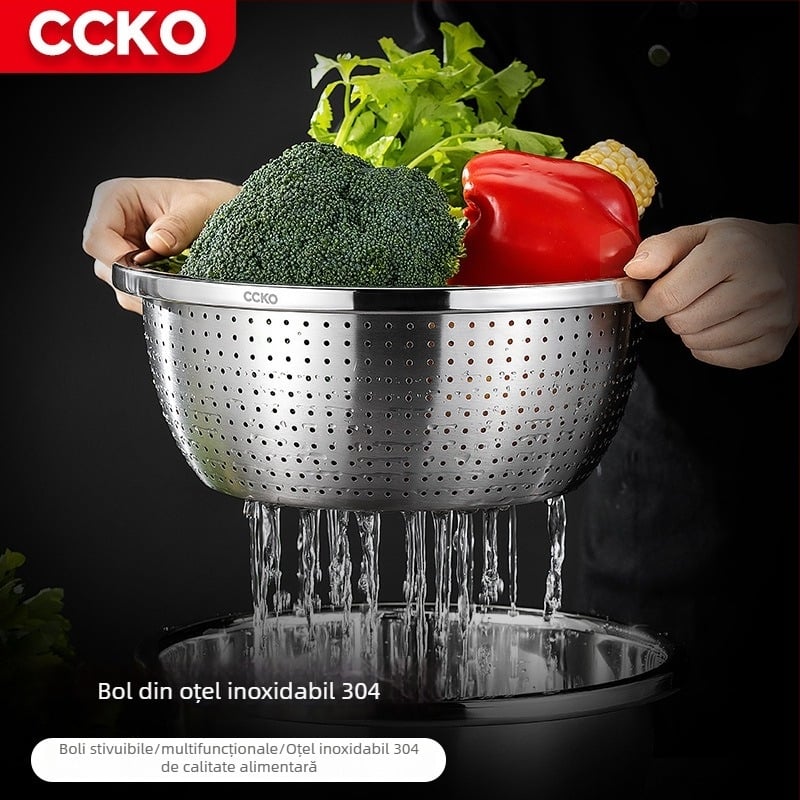 CCKO304 Recipient din oțel inoxidabil pentru bucătărie – spălarea legumelor, scurgere, condimentare, bătut ouă și preparare supă