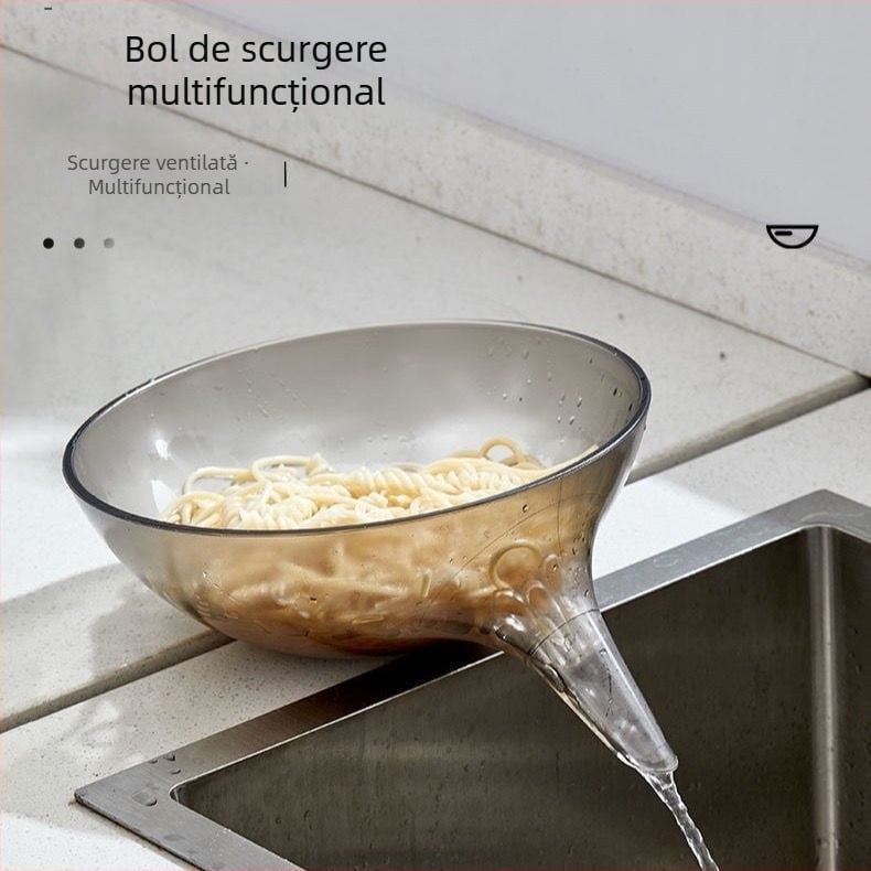 Coș plat de scurgere din plastic pentru bucătărie – pentru spălarea legumelor, clătirea orezului și un platou pentru fructe