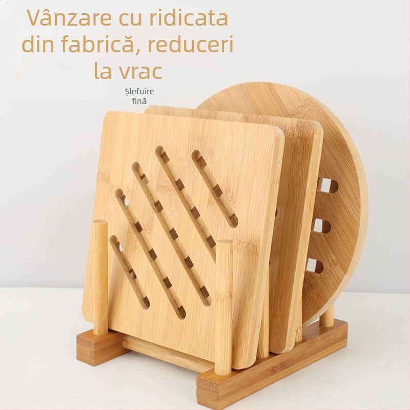 Placemat din bambus perforat, pătrat, suport pentru farfurii și cești, izolație termică