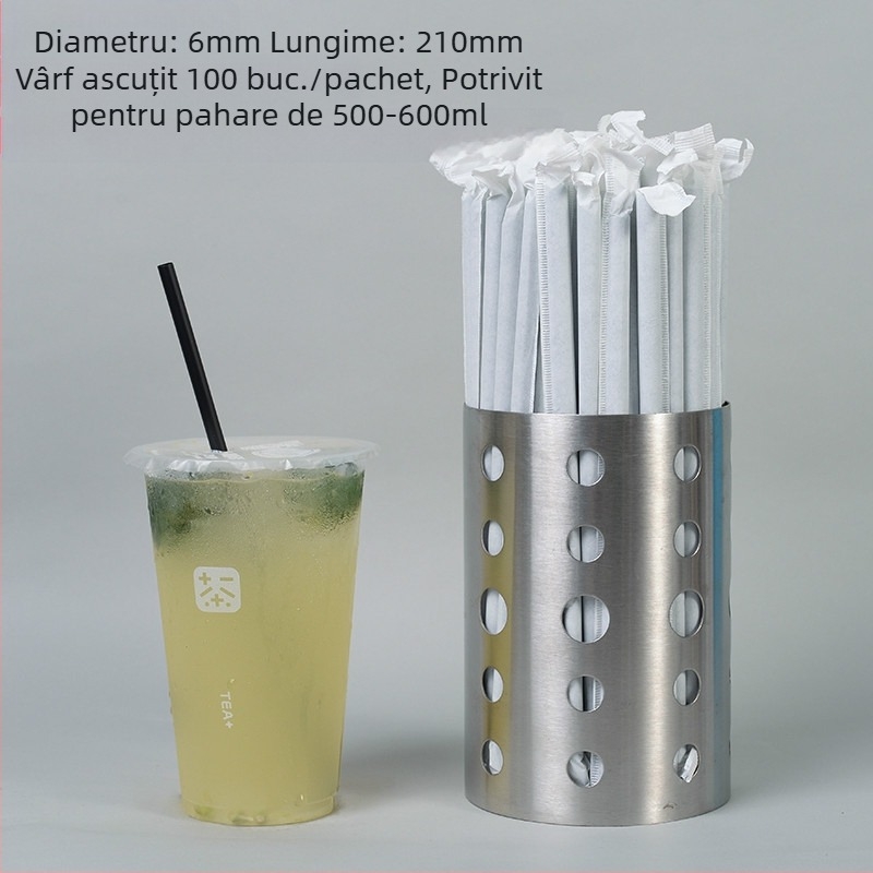 Paie de unică folosință, rigide, pentru ceai cu lapte, cafea, suc și ceai cu lămâie, subțiri, drepte, ambalate individual, 100 buc.