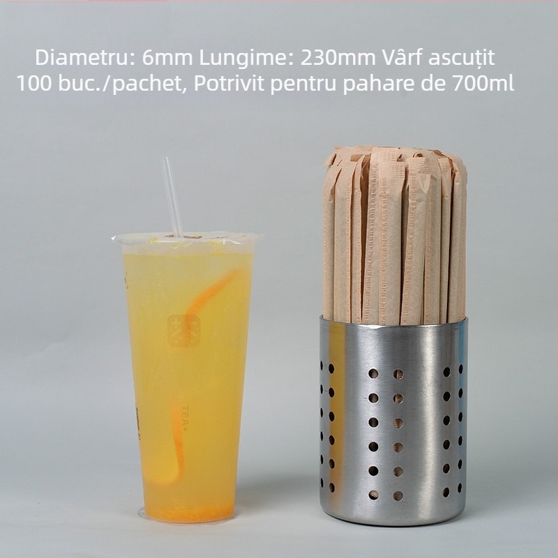 Paie de unică folosință, rigide, pentru ceai cu lapte, cafea, suc și ceai cu lămâie, subțiri, drepte, ambalate individual, 100 buc.