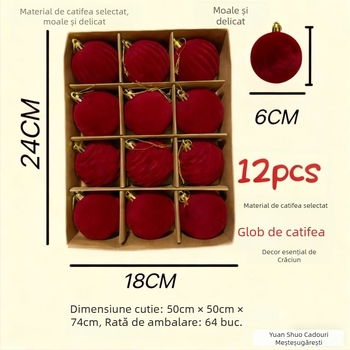 Set de 12 pom-pomuri de Crăciun, mingi pufoase, ornamente pentru brad și pandante pentru pălării
