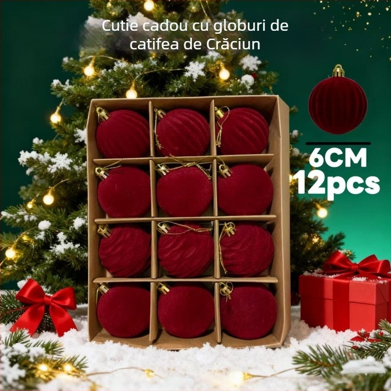 Set de 12 pom-pomuri de Crăciun, mingi pufoase, ornamente pentru brad și pandante pentru pălării