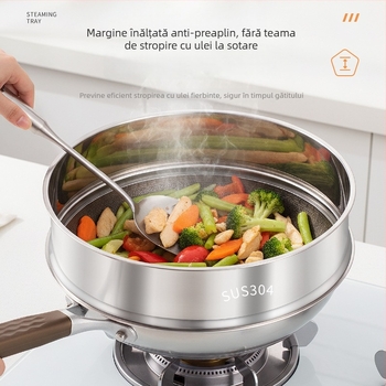 Coș de gătit la abur din oțel inoxidabil 304 cu protecție împotriva stropirii de ulei, suport de gătit la abur ridicat pentru uz casnic, separator de apă, suport pentru filtru de ulei, capac multifuncțional