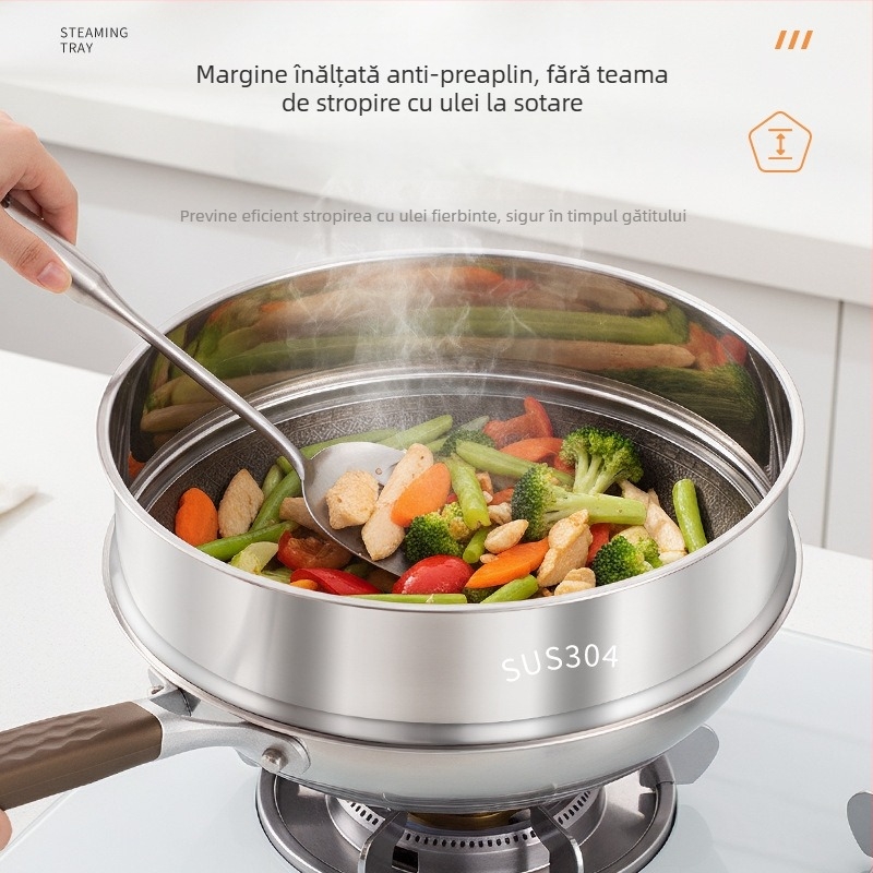 Coș de gătit la abur din oțel inoxidabil 304 cu protecție împotriva stropirii de ulei, suport de gătit la abur ridicat pentru uz casnic, separator de apă, suport pentru filtru de ulei, capac multifuncțional
