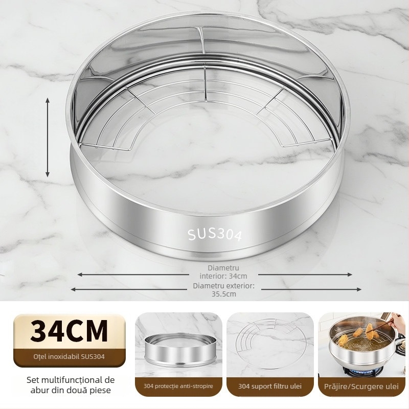 Coș de gătit la abur din oțel inoxidabil 304 cu protecție împotriva stropirii de ulei, suport de gătit la abur ridicat pentru uz casnic, separator de apă, suport pentru filtru de ulei, capac multifuncțional