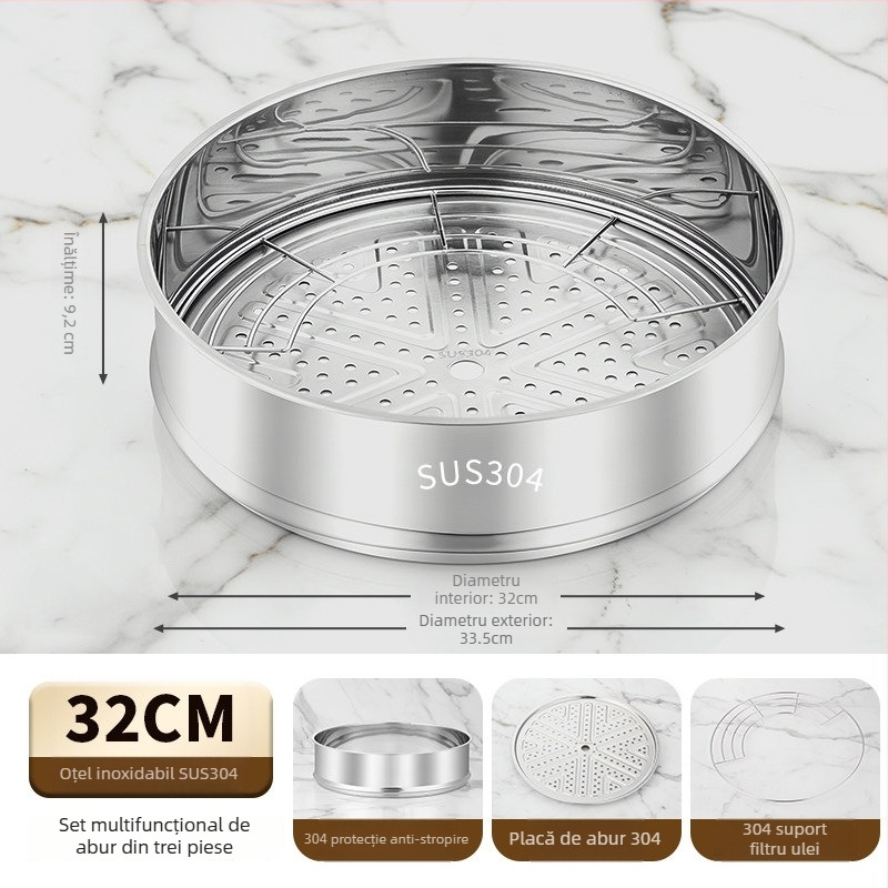 Coș de gătit la abur din oțel inoxidabil 304 cu protecție împotriva stropirii de ulei, suport de gătit la abur ridicat pentru uz casnic, separator de apă, suport pentru filtru de ulei, capac multifuncțional