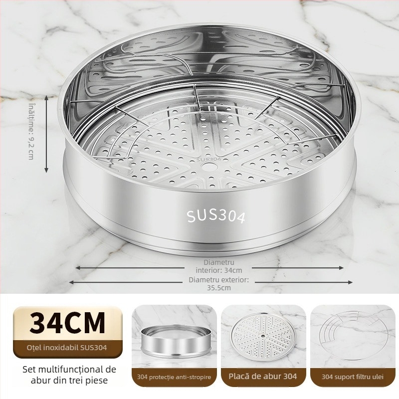 Coș de gătit la abur din oțel inoxidabil 304 cu protecție împotriva stropirii de ulei, suport de gătit la abur ridicat pentru uz casnic, separator de apă, suport pentru filtru de ulei, capac multifuncțional