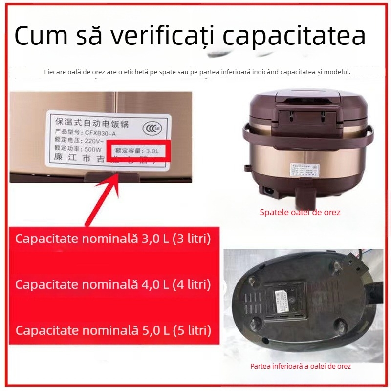 Vas interior universal pentru oală electrică de gătit orez, 5 litri, compatibil cu Meiling, Wanlida și Xianke, vas interior sferic îngroșat