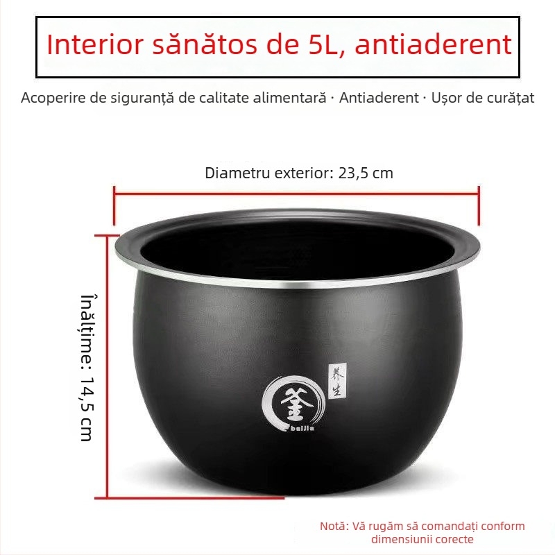 Vas interior universal pentru oală electrică de gătit orez, 5 litri, compatibil cu Meiling, Wanlida și Xianke, vas interior sferic îngroșat