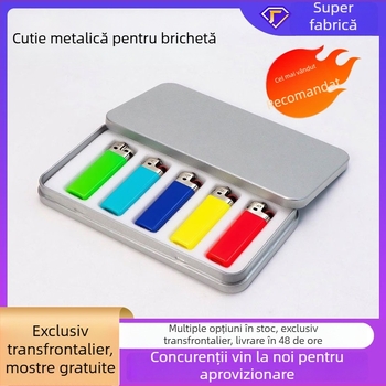 Cutie metalică Grasshopper pentru brichetă, set cadou cu foarfecă de unghii, 170×90×16 mm