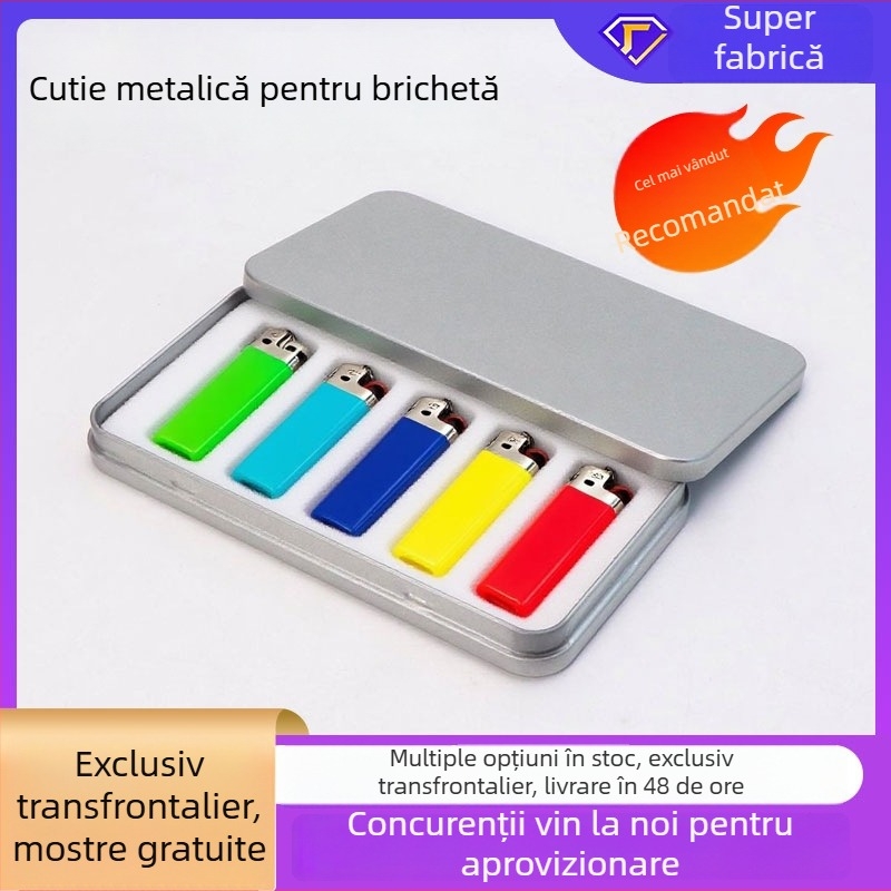 Cutie metalică Grasshopper pentru brichetă, set cadou cu foarfecă de unghii, 170×90×16 mm