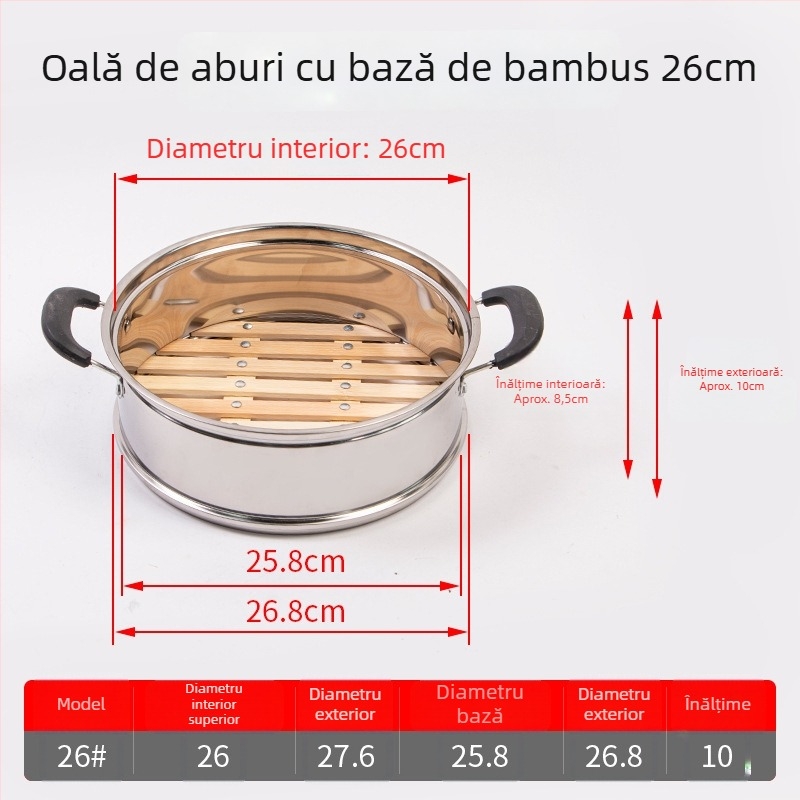 Coș de aburi cu bază din bambus și nituri, ideal pentru gătit la aburi chifle și găluște
