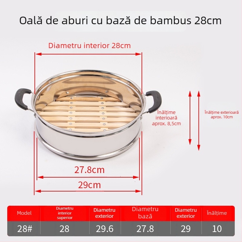 Coș de aburi cu bază din bambus și nituri, ideal pentru gătit la aburi chifle și găluște