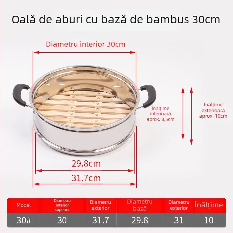 Coș de aburi cu bază din bambus și nituri, ideal pentru gătit la aburi chifle și găluște