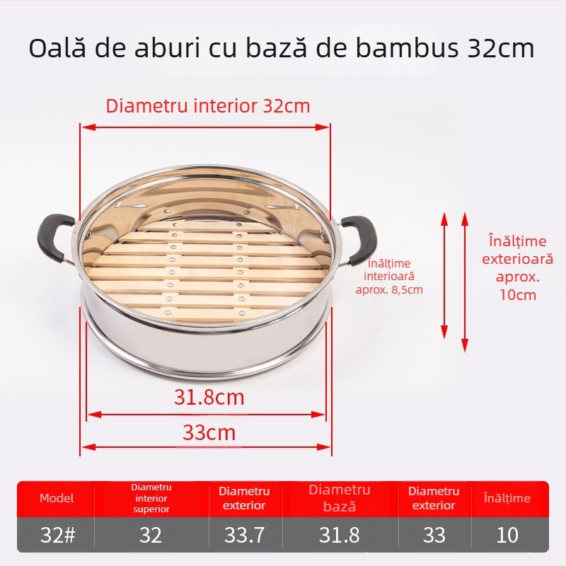 Coș de aburi cu bază din bambus și nituri, ideal pentru gătit la aburi chifle și găluște