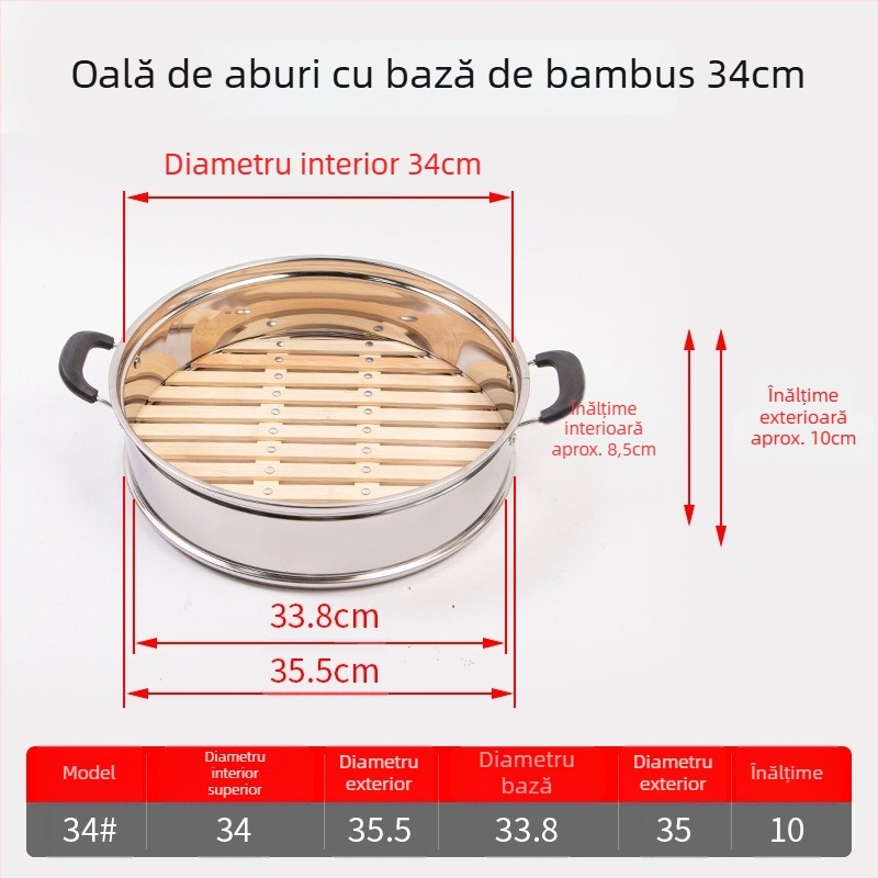 Coș de aburi cu bază din bambus și nituri, ideal pentru gătit la aburi chifle și găluște
