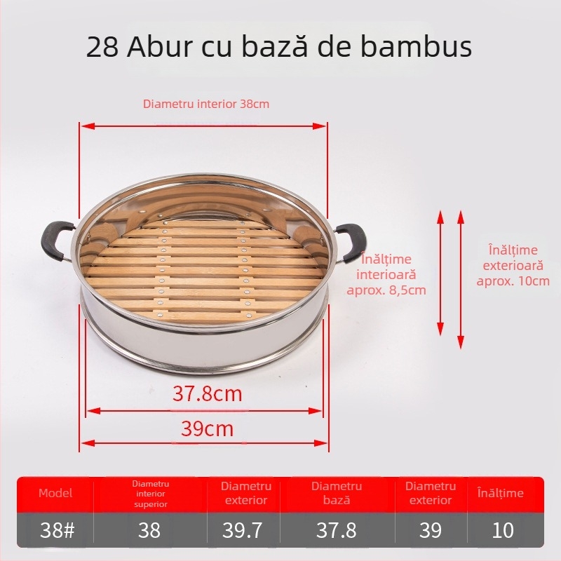 Coș de aburi cu bază din bambus și nituri, ideal pentru gătit la aburi chifle și găluște