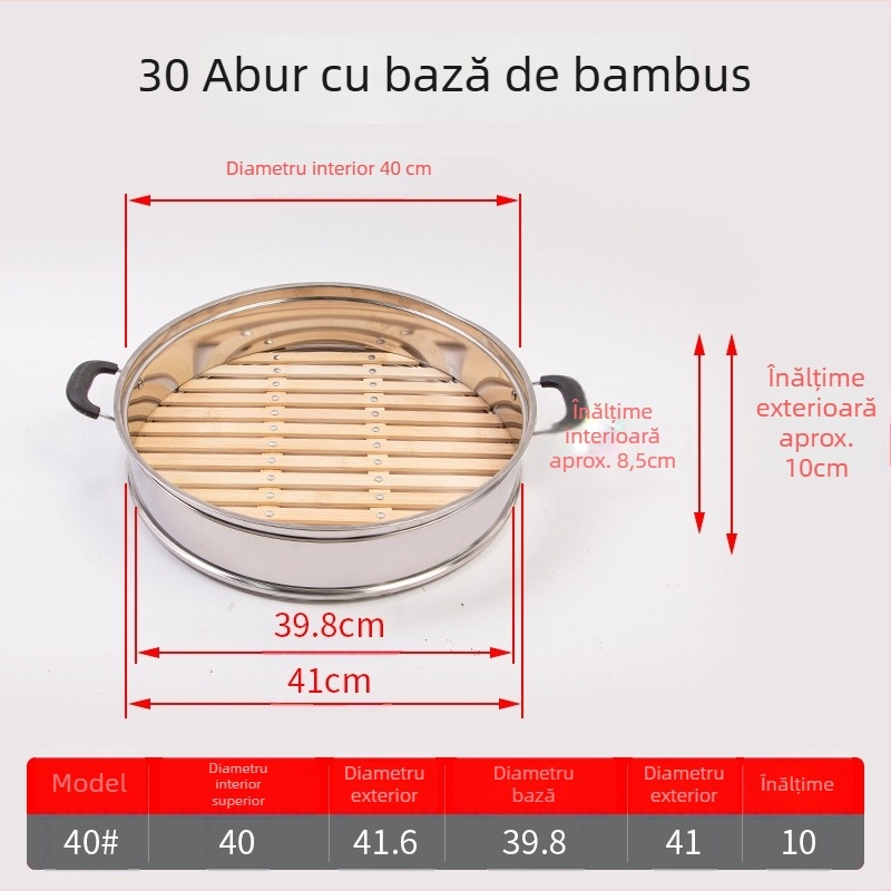 Coș de aburi cu bază din bambus și nituri, ideal pentru gătit la aburi chifle și găluște