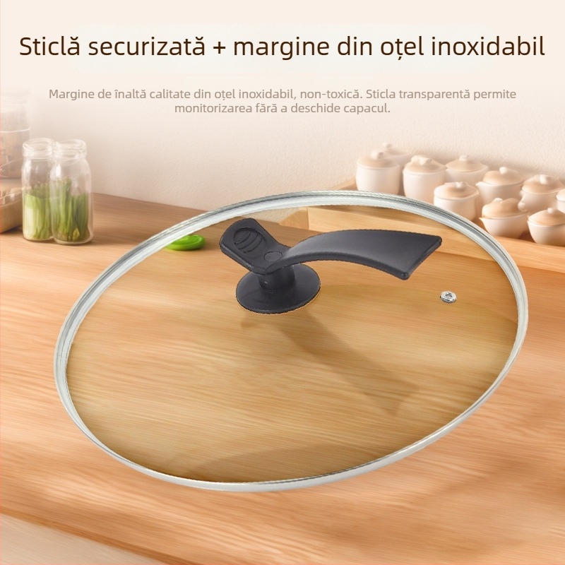 Capac din sticlă temperată pentru oale, transparent, pentru vase de gătit (20–36 cm)