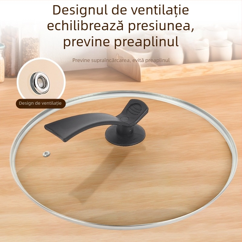 Capac din sticlă temperată pentru oale, transparent, pentru vase de gătit (20–36 cm)