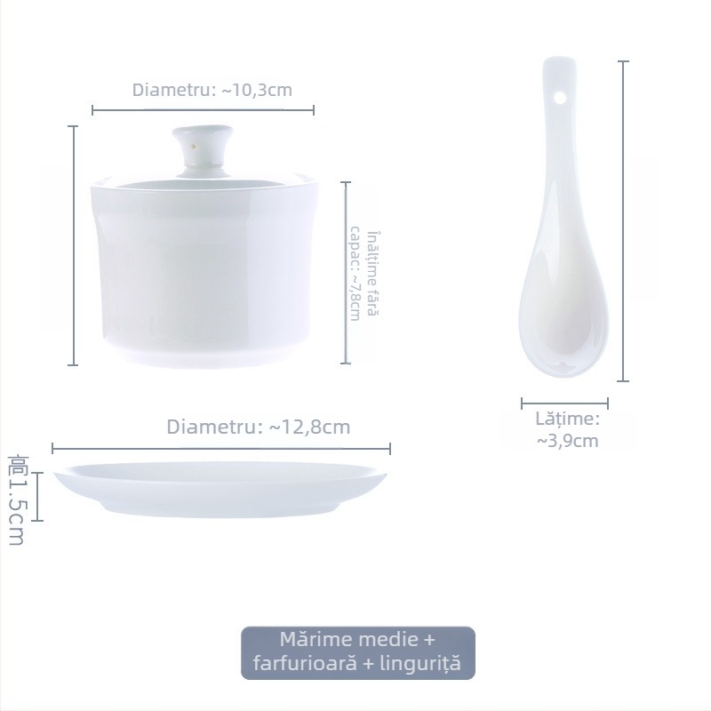 Vas ceramic din porțelan osos alb, cu capac, pentru o porție, cu interior și colorare sub glazură pentru ou fiert la abur