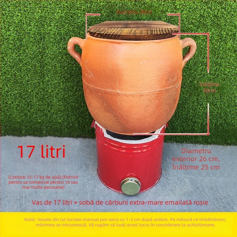 Oală de lut tradițională pentru supă gătită la foc de lemn, capacitate mare, vas de lut pentru fierbere la flacără deschisă, oală suspendată