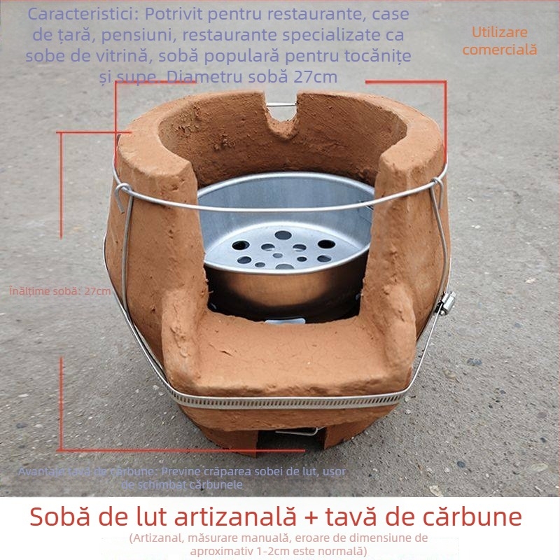 Oală de lut tradițională pentru supă gătită la foc de lemn, capacitate mare, vas de lut pentru fierbere la flacără deschisă, oală suspendată