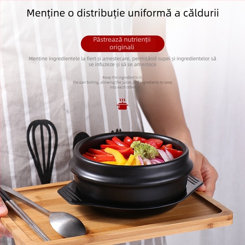 Vas de piatră în stil coreean pentru uz casnic — oală pentru Bibimbap și ghiveci, mic vas cu strat antiaderent, compatibil cu aragaz pe gaz, Chef Meisi