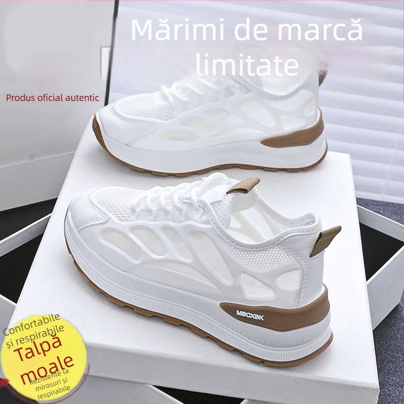 Adidași sport din plasă pentru femei, respirabili, albi, talpă moale, casual de vară.