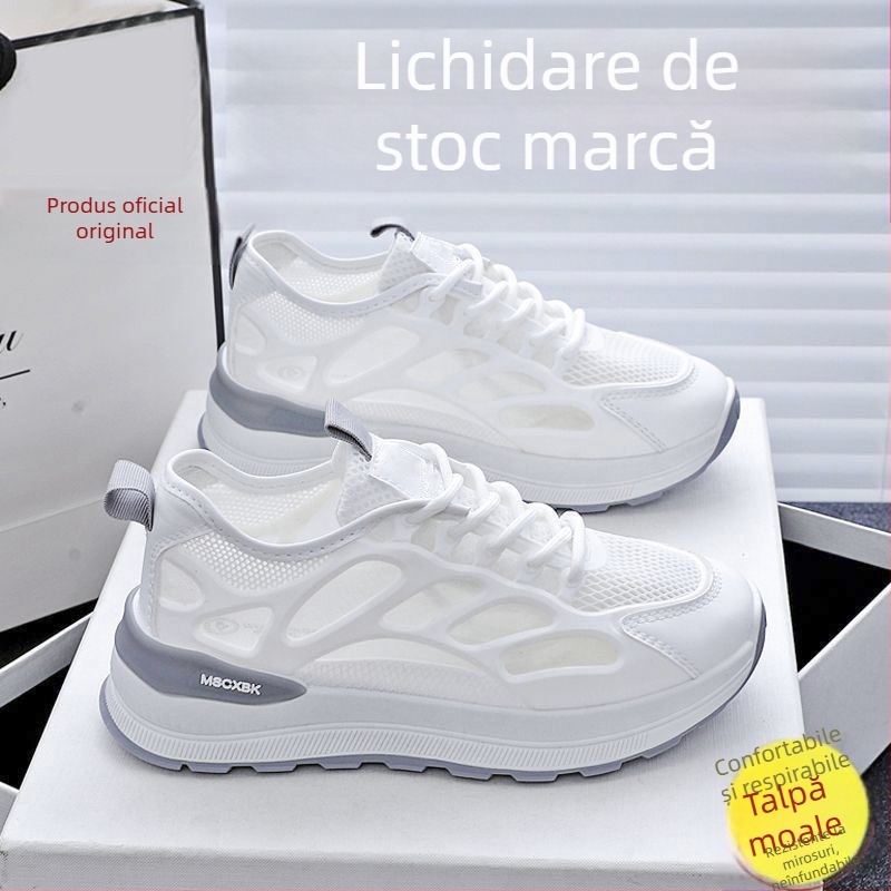 Adidași sport din plasă pentru femei, respirabili, albi, talpă moale, casual de vară.
