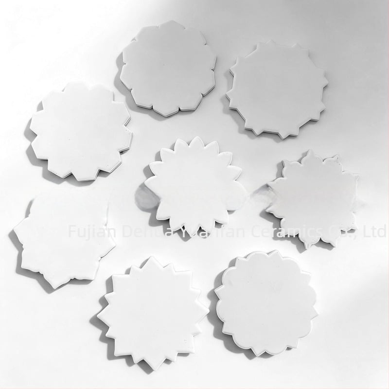 Suporturi ceramice pentru pahare cu model floral, formă circulară, suprafață albă, imprimare UV pentru modele DIY, diametru 10,8 cm